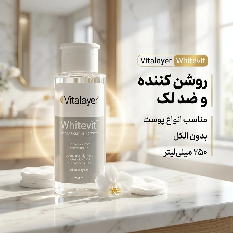پاککننده آرایش مسیلار وایت ویت ویتالیر؛ پاکسازی ملایم و روشنی پوست در یک حرکت